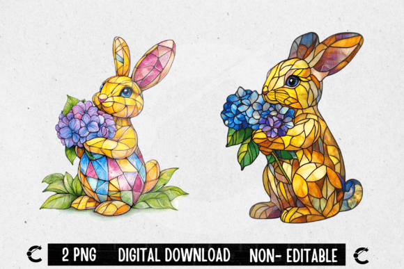 Download Stained Glass Floral Easter Bunny - Premium Resources